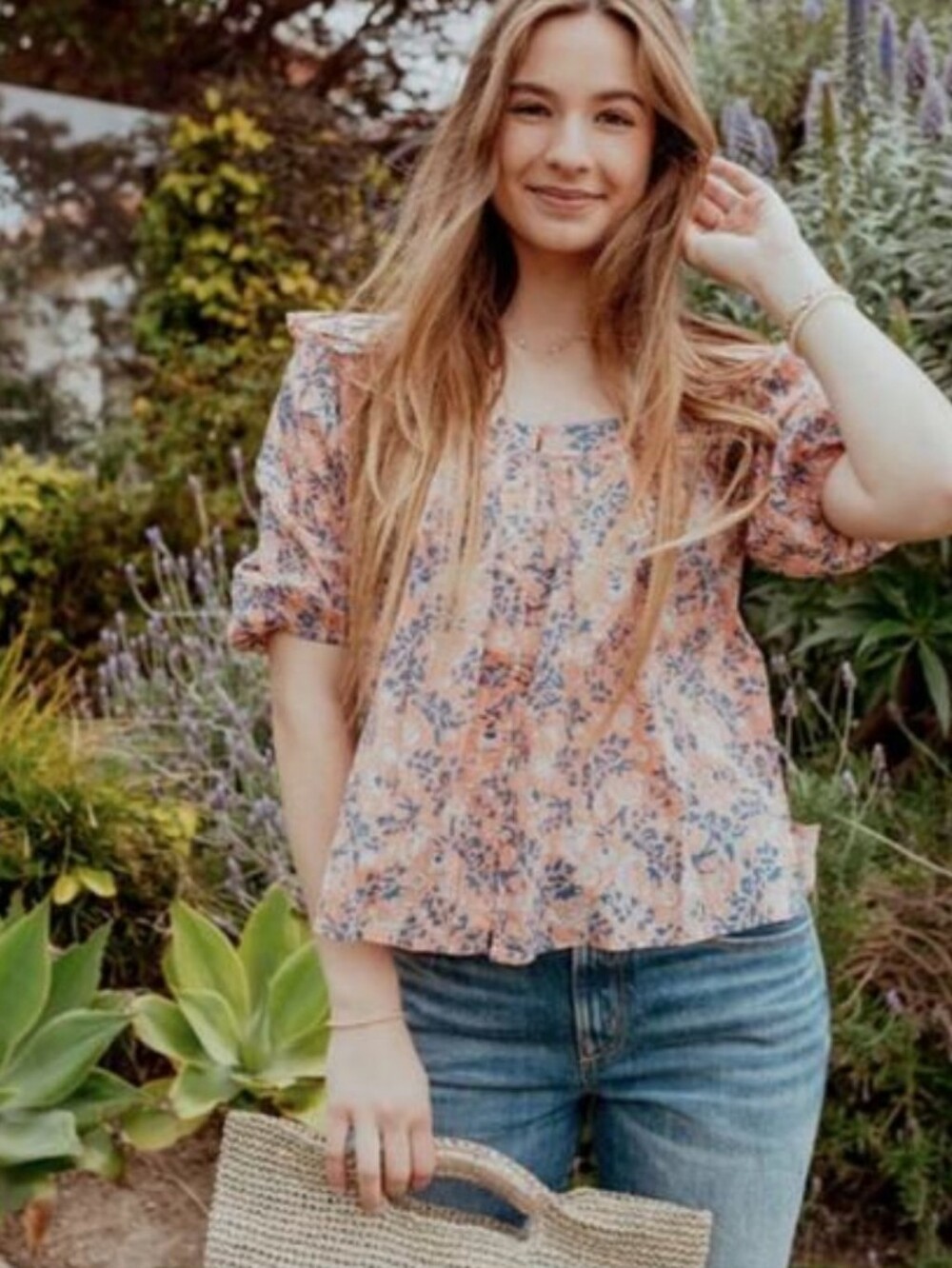 Cleobella Mariana Puff Short Sleeve Blouse Top Floral Print Ruffled Pink XS - Picture 2 of 16